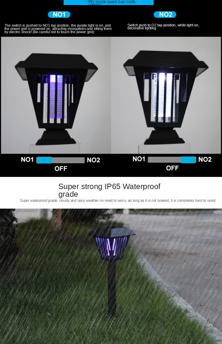 Outdoor Square Insecticidal lamp Solar Powered LED UV Electric Killer Bug Trap Mosquito Zapper  Fly Trap, Electric Mosquito Lamp