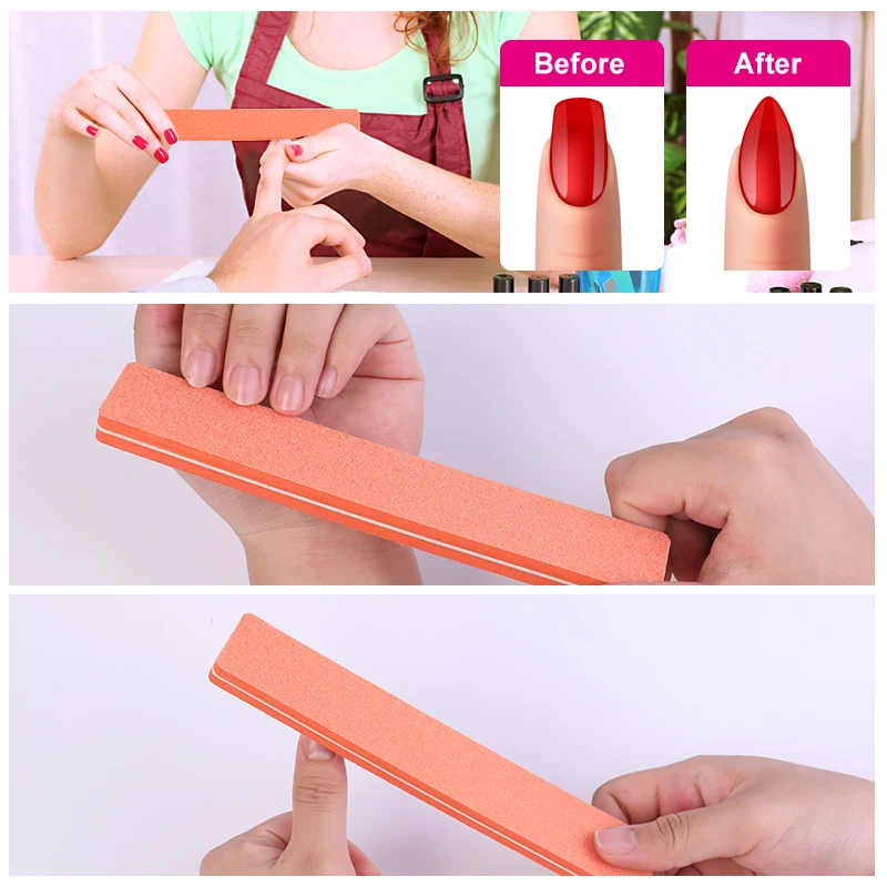 Factory Wholesale Customized Half-Moon Shape Plastic Nail File Double-Sided with Diamond EVA Sponge 100/180 Grit for Salon Use