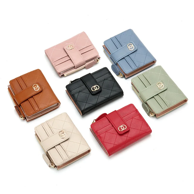 Spring and summer new solid color card bag short fashion simple button zipper wallet for women