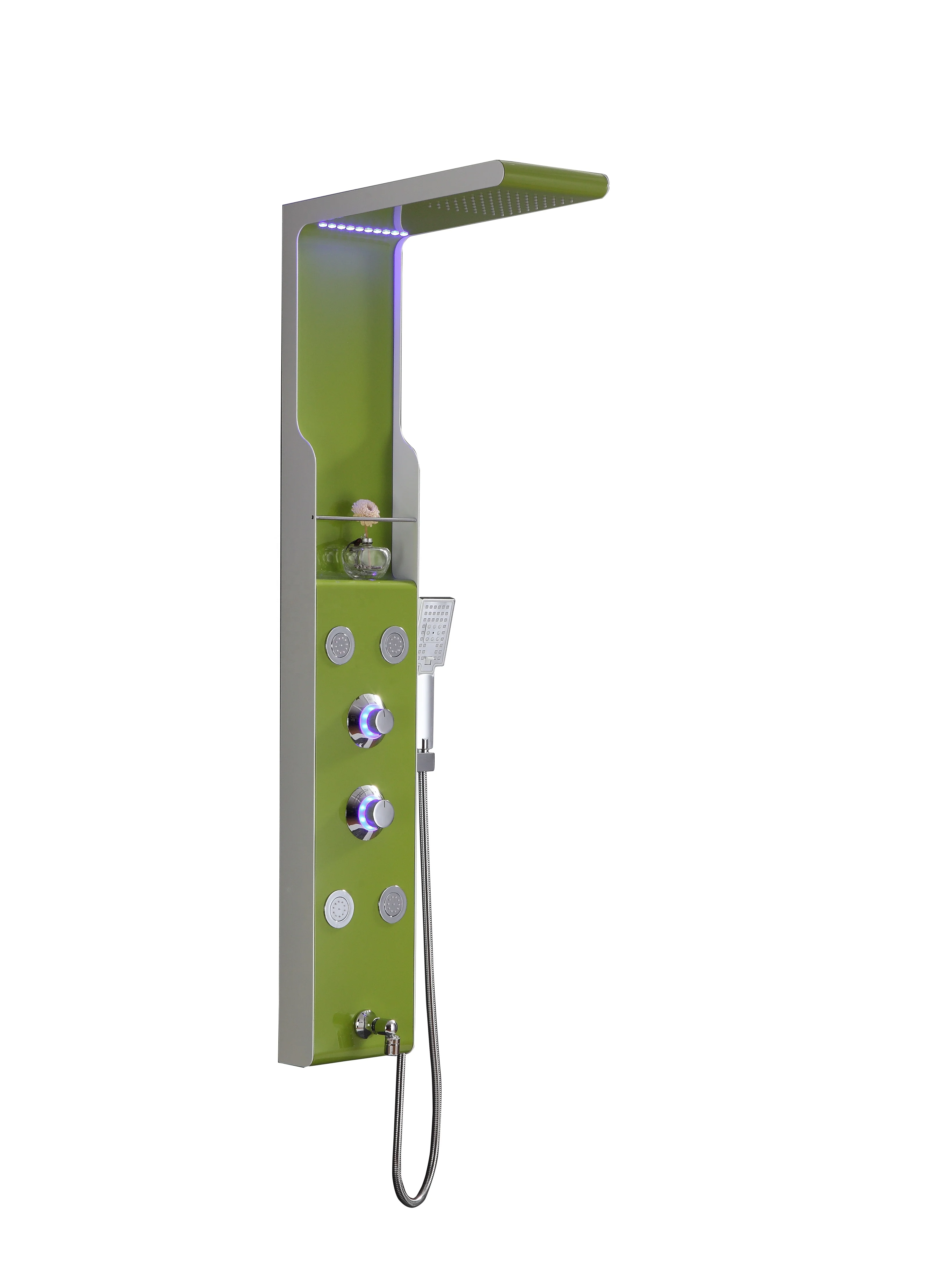 Intelligent black bathroom shower column led light waterfall massage shower panel with handshower