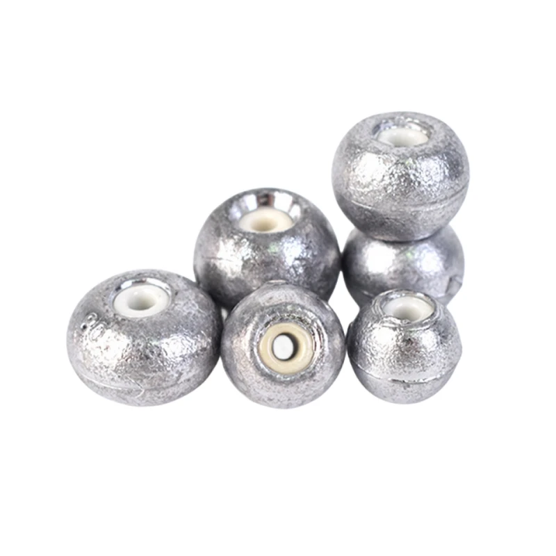 High Quality 12 Sizes 20G-150G Ball Shape Casting Lead Sinker with Ceramic Connecting Hole for Saltwater&Freshwater Fishing