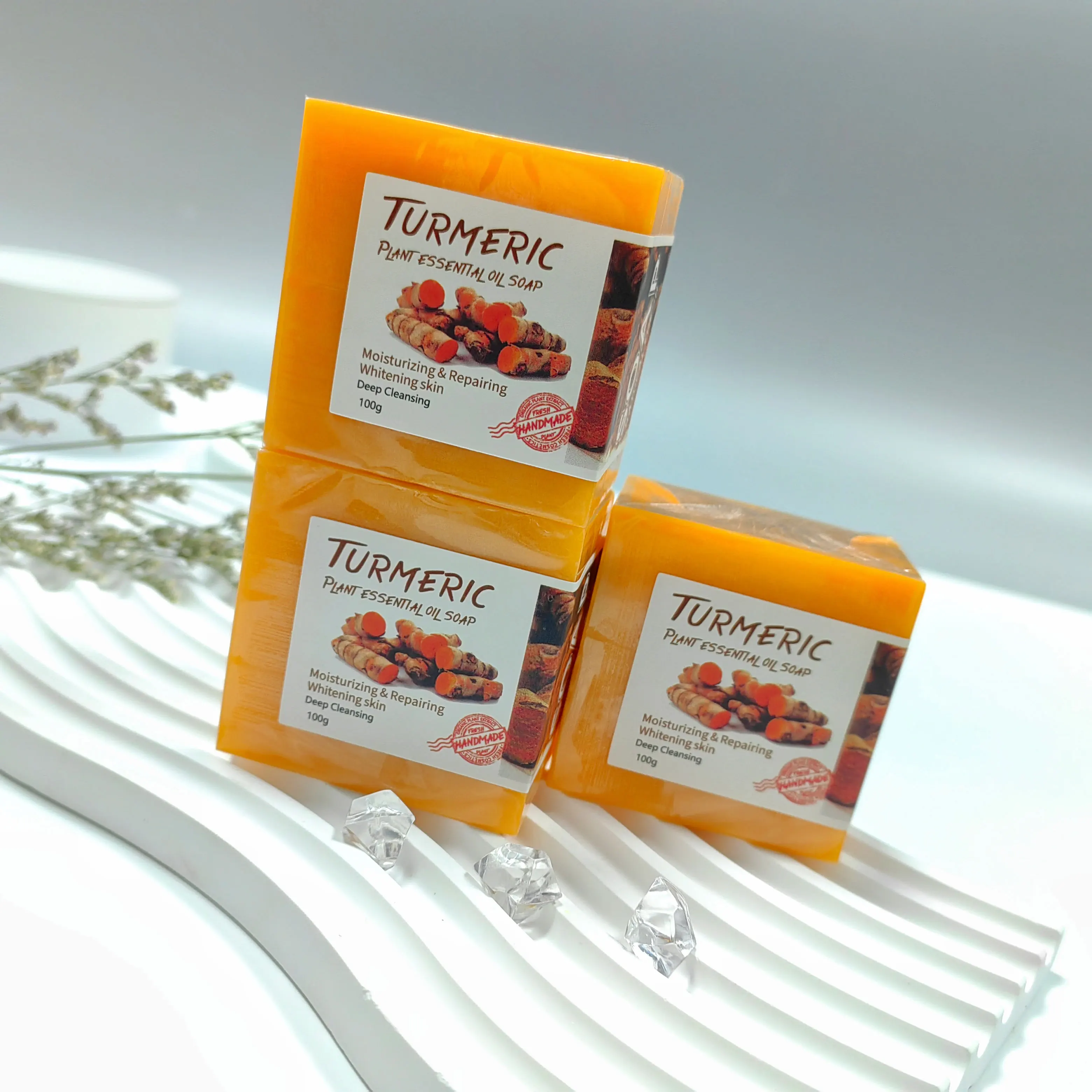 Hot Sale Turmeric Facial Dark Spots Remover Acne Lighten Handmade Soap Organic Bath Body Whitening Turmeric Soap