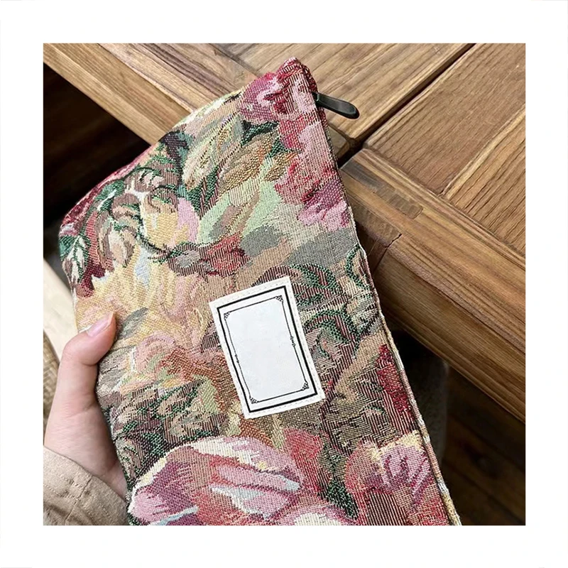 Fashion Design Makeup Bag Printing Cotton Cosmetic Bag Elegant Oil Painting Pouch for Women