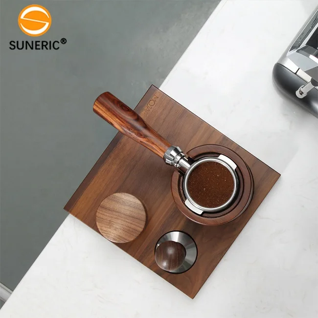 Barista 58 mm Walnut Wood Coffee Filter Holder Mat Rack Stand Set Custom Tamper And Portafilter Holder