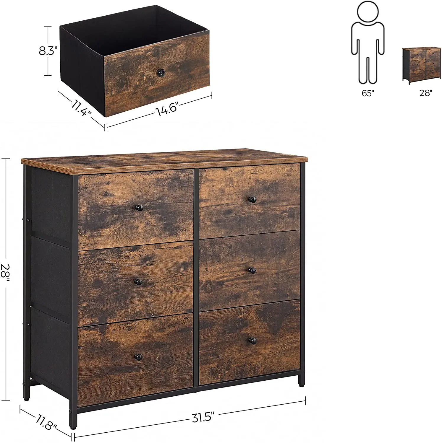 brown kitchen storage cabinet rustic chest of drawers dresser bedroom with 6 drawer