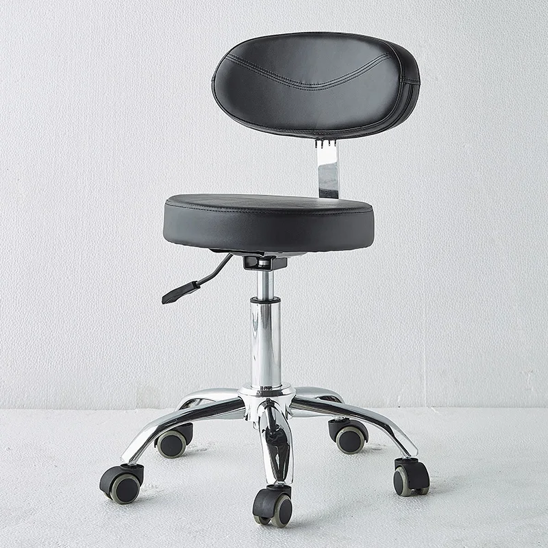 PU Leather Round Rolling Stool with Backrest Adjustable Swivel Hydraulic Gas Lift Stool for Tattoo Therapy Beauty Massage Spa