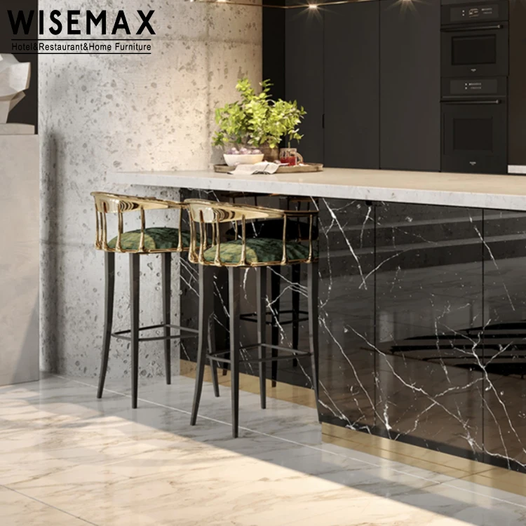 Мебель WISEMAX итальянский роскошный стиль высокий барный стул из нержавеющей стали и бархатной ткани для