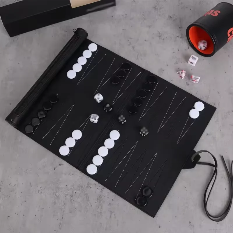 Wholesale Roll Type Portable Leather Handmade Backgammon Customized Board Game Set