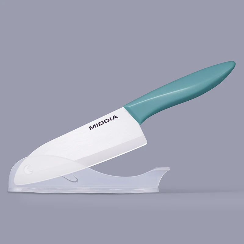 Santoku Knife White Blade Advanced Ceramic Kitchen Professional Chef Knives With Cover Sheath 5.5 Inch