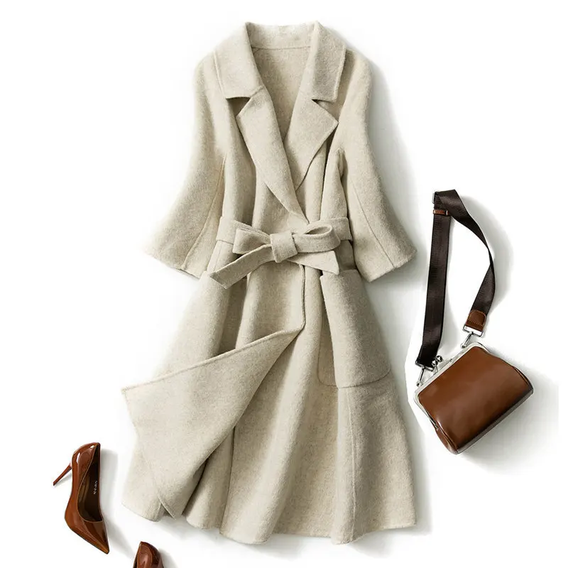 Wool Coat Woman Overcoat Women's Wool Full-length Coat Hand Made Cashmere Double Sided Wool Overcoat Trend Alpaca Coats