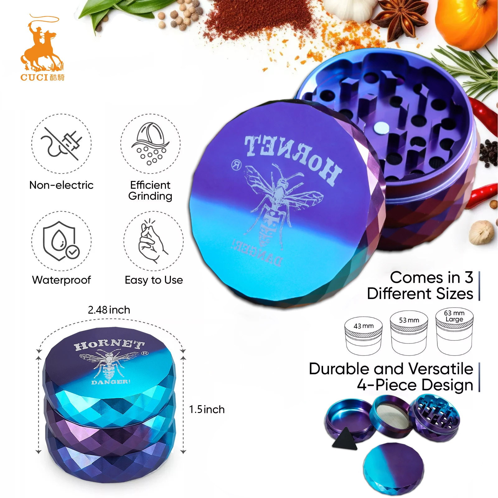 Herb grinder tobacco accessories smoking metal aluminium 4 layers diamond cut