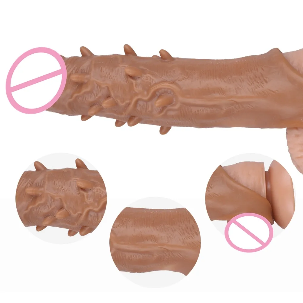 Reusable Penis Sleeve Extender Realistic Penis Condom Extension Sex Toy for Men Cock Enlarger Condom Sheath Delay