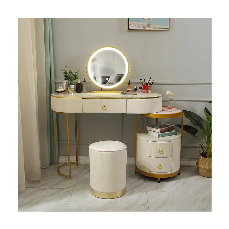 White Dresser matching mirror Modern Home console Dressing Desk Makeup Table Set vanity lighted mirrored bedside table