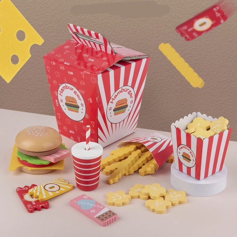 Pretend Play Kitchen Food Set Wooden Play Kitchen Stacking Hamburger Toys For Kid