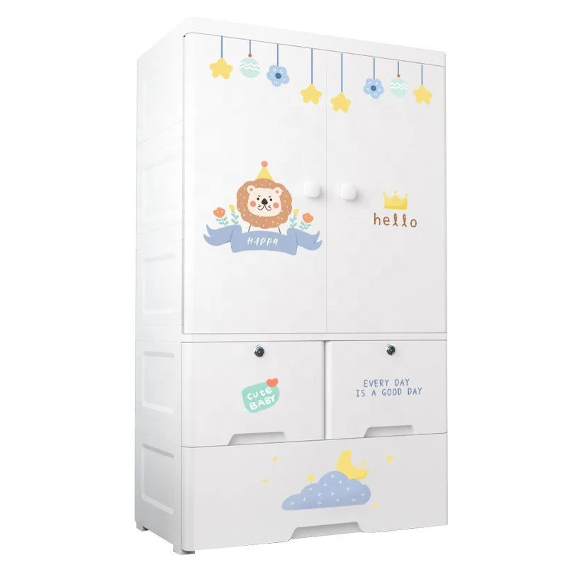 Cartoon Design 65cm Width Plastic Baby Cupboard Drawer Cabinet  Box  Plastic Wardrobe Cabinet Fior Children