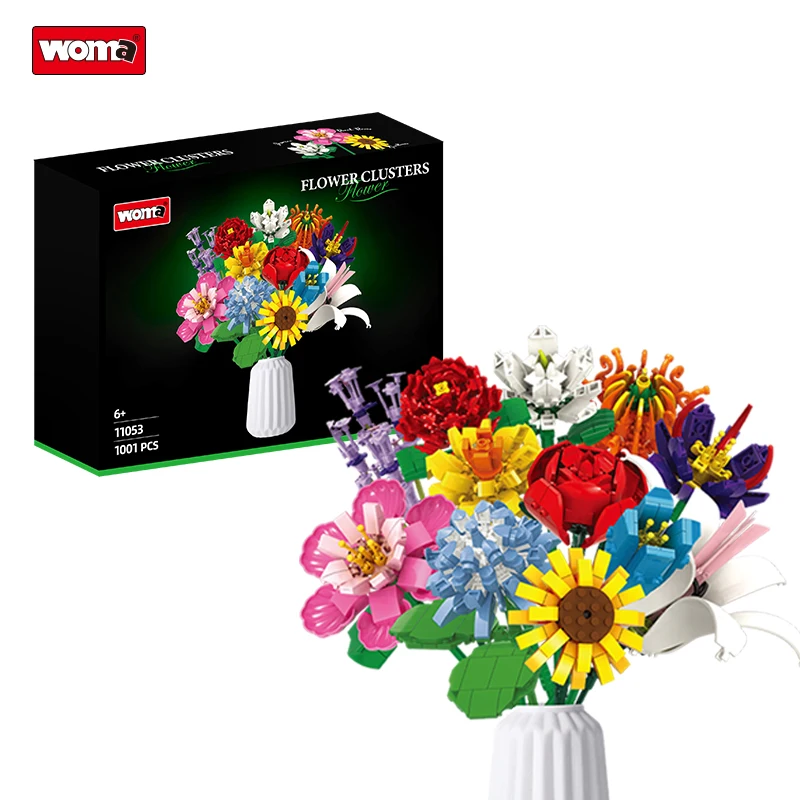 Child kids gifts toys flores Centerpiece construction blossom flowers botanical sunflower building block set