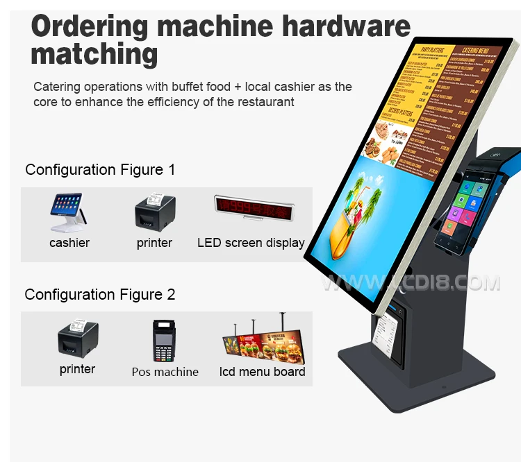 15.6 21.5 24 inch reception desk self checkout kiosks self check in kiosk hotel with 80MM printer QR scanner