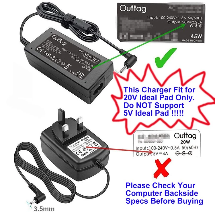 45W 20V Desktop Power Supply Ideapad 100 110 110S External Laptop Battery Charger for Lenovo