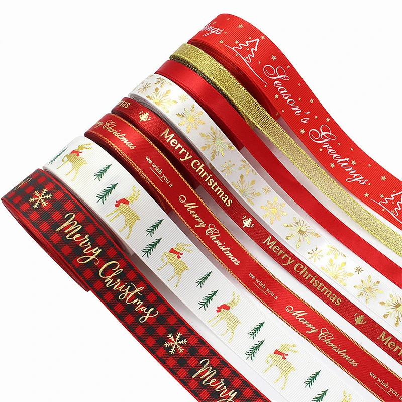 100% polyester hot gold gift Wrap with Christmas Tree Gift Ribbon for hand-made ribbon cake Christmas ribbon