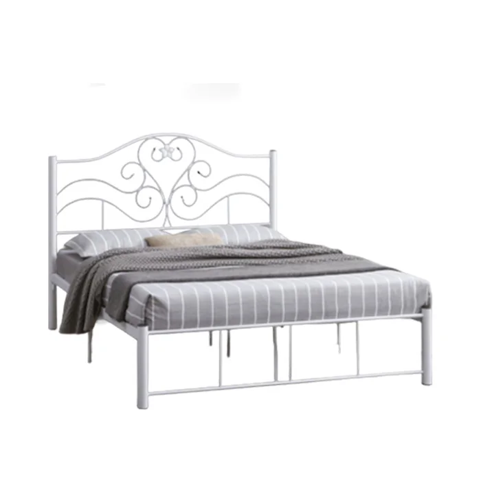 Standard Qualify White Double Metal Bed for Home Bedroom  Furniture Use