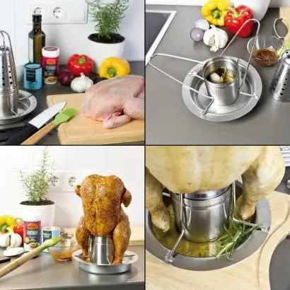 
Stainless Steel chicken-griller with flavour diffuser, chicken roaster, chicken-holder 
