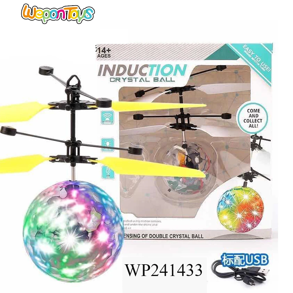 2023 Hot Selling HOSHI Kids Toys Induction Magic Music Flying Ball Colorfu RC Aircraft Glittering Crystal Ball Toys For Gifts