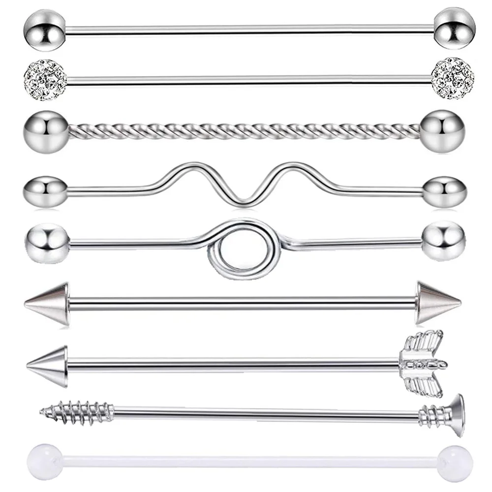 Arrow screw industrial barbell stud earrings double ear piercings straight rod cross bar  ebay set