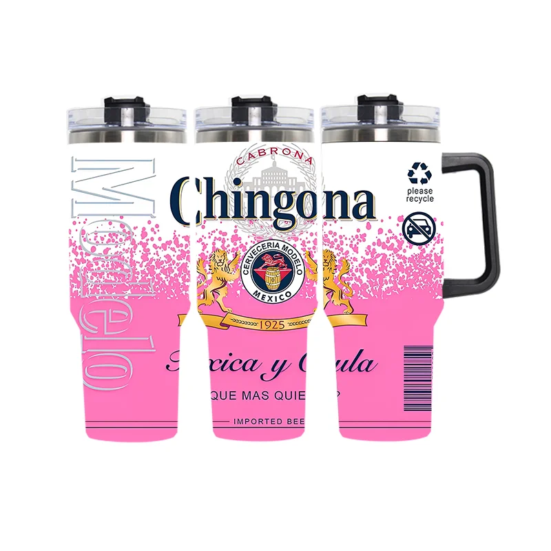 Hign quality beer modelo chingona mexico bichota style 304 stainless steel vacuum 40oz tumbler custom tumbler cups with handle
