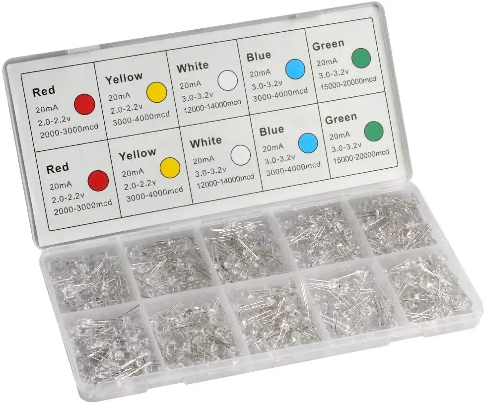 3Mm/5Mm LED Diode Lights  Kit Pack Bright Lighting Bulb Lamps Electronics Components Light Emitting Diodes Parts