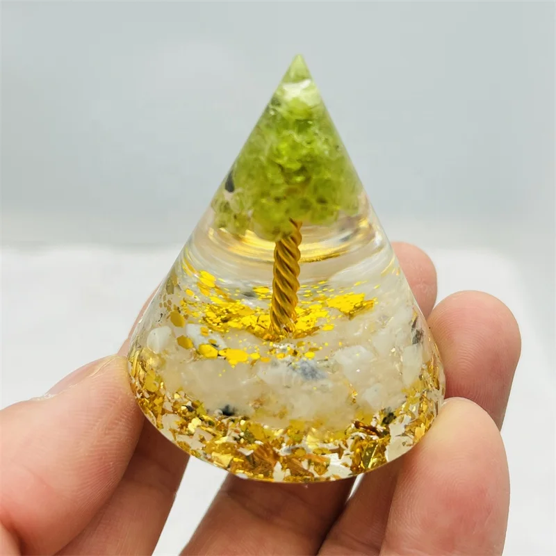 Orgone pyramid crystals healing various crystal gravel stone resin energy cone pyramid for meditation