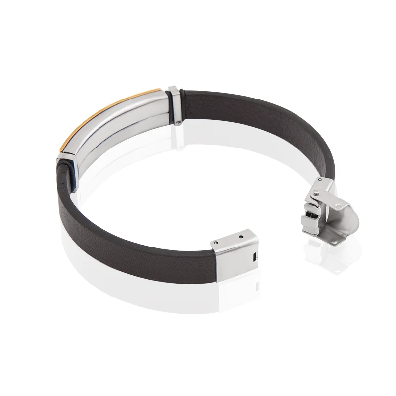  Punk high quality leather bracelet jewelry Custom LOGO stainless steel gold plated bangle for