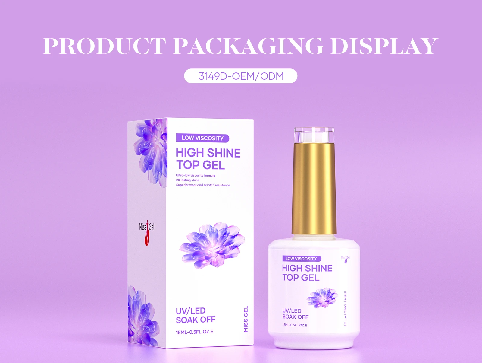 MissGel No Wipe Low Viscosity High Clear Super Shining Gel Crystal Top Coat Hema Free Gel Polish For Nail Art