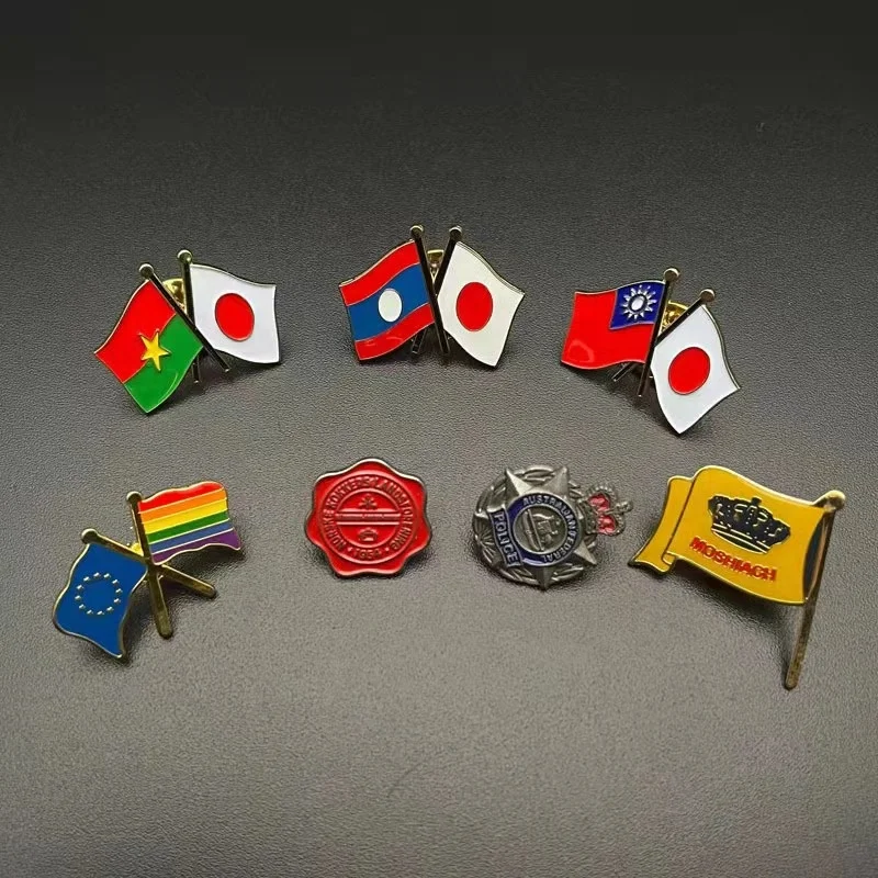 Promotion Flag Brass Lapel Pin Badge Metal Embossed Emblem with Pin