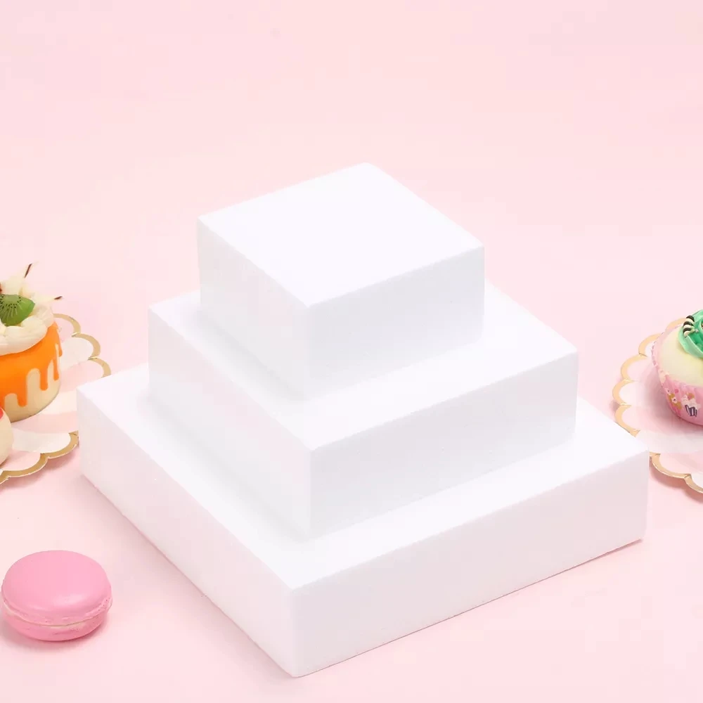 4/6/8Inch White Square Foam For Cake Foam Mould Styrofoam Cake Stand Dummy Practice Model Sugarcraft Baking Mold Bakeware