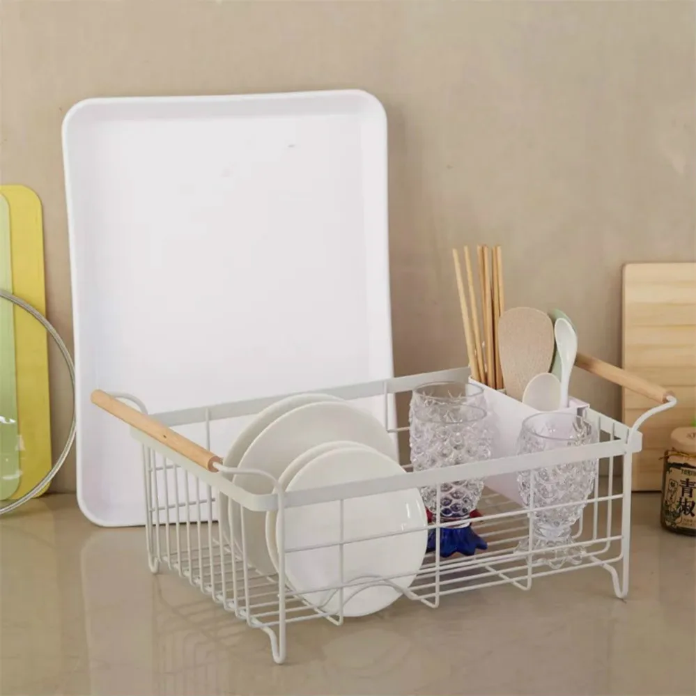 Stainless Steel kitchen plate storage dish drying rack with plastic salver