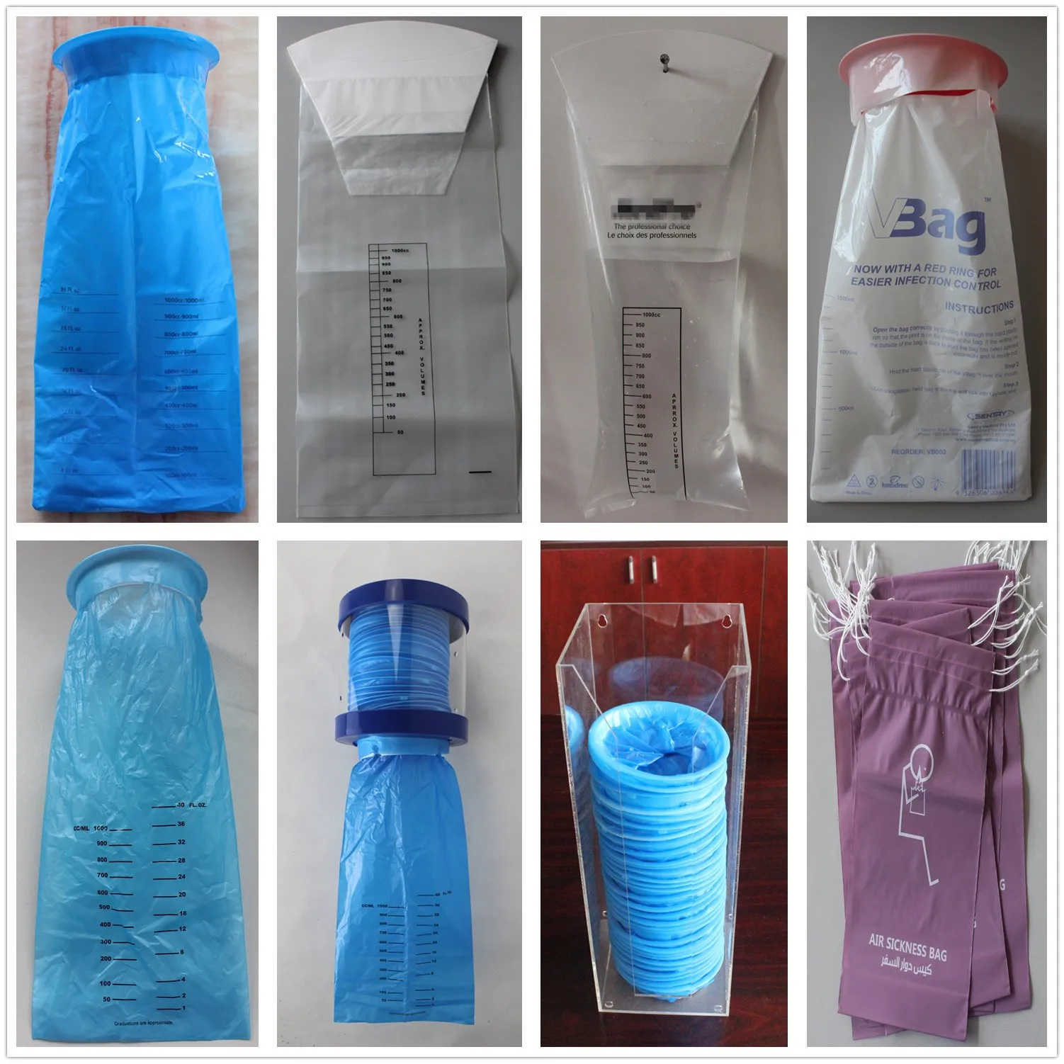 500ml ~1000ml white plastic drawstring vomit bag with SAP pads and absorbent tissue