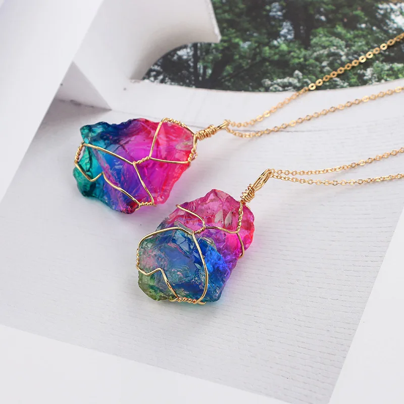 Wholesale Charm natural crystal stone blue pink pendant agate slice pendants for women necklace DIY jewelry