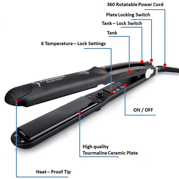 2 IN 1 Professional Steam Flat Iron Salon Ceramic Tourmaline Vapor Steam Ionic Straightening Iron Steam Hair Straightener