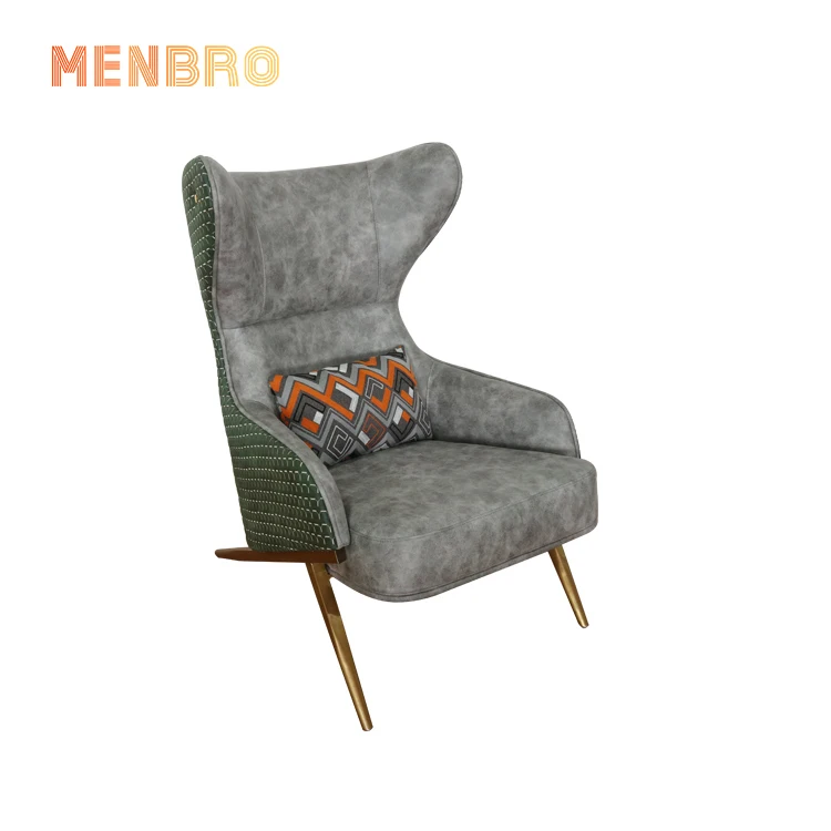 
China Supplied Modern Chair Lounge Bedroom Contemporary Genuine Leather Metal Relax Leisure Arm Chair For Sitting Room 