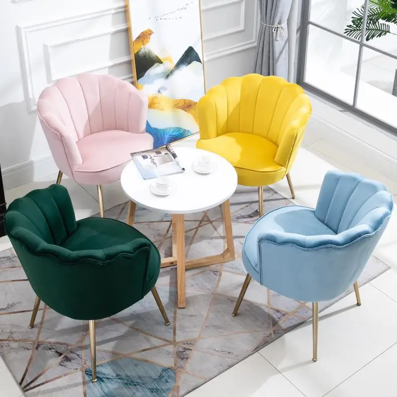 Modern living room shell leisure hotel sofa upholstered home velvet accent chairs with gold legs