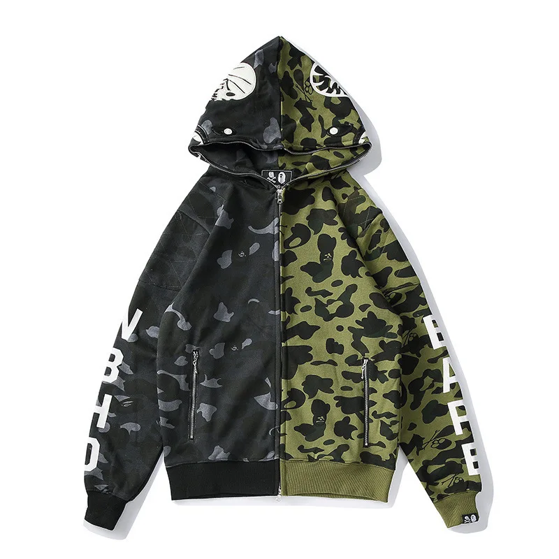 Fashion Camouflage Hoodies Men Couples Streetwear Shark Zip Up Sweat Shirts Pull Cardigan Hoodie Coat Clothing Sweatshirts