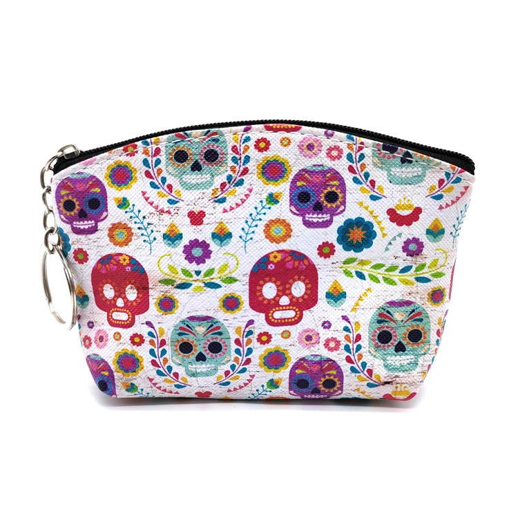 Customized logo pu leather coin purse souvenir woman skull mexican coin bag
