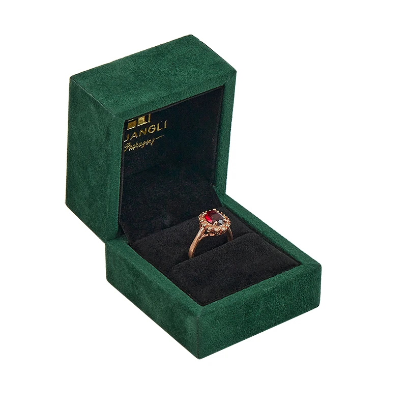 Elegant style custom logo printed jewelry packaging green velvet luxury jewelry box
