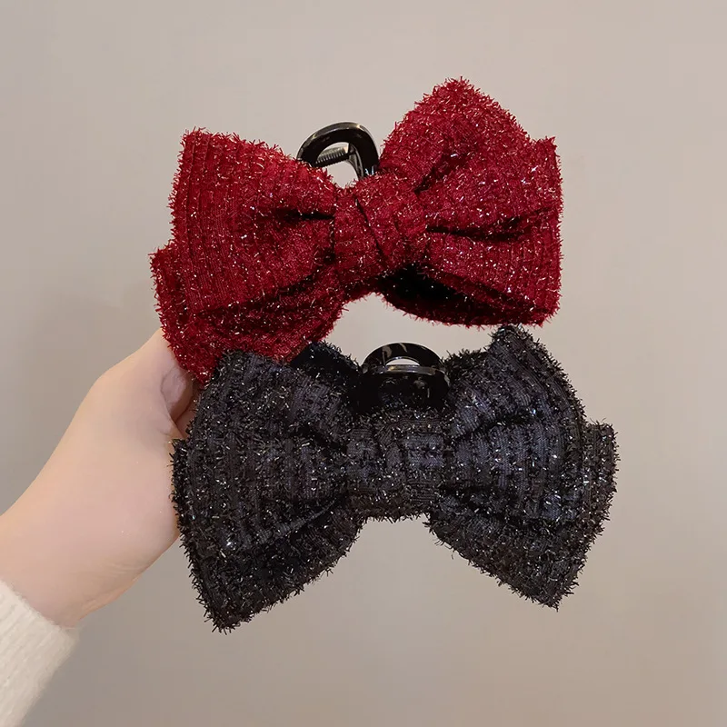wholesale Double Sided  Clasp Claw girls red bow Shark Clip Girl Hair Accessories