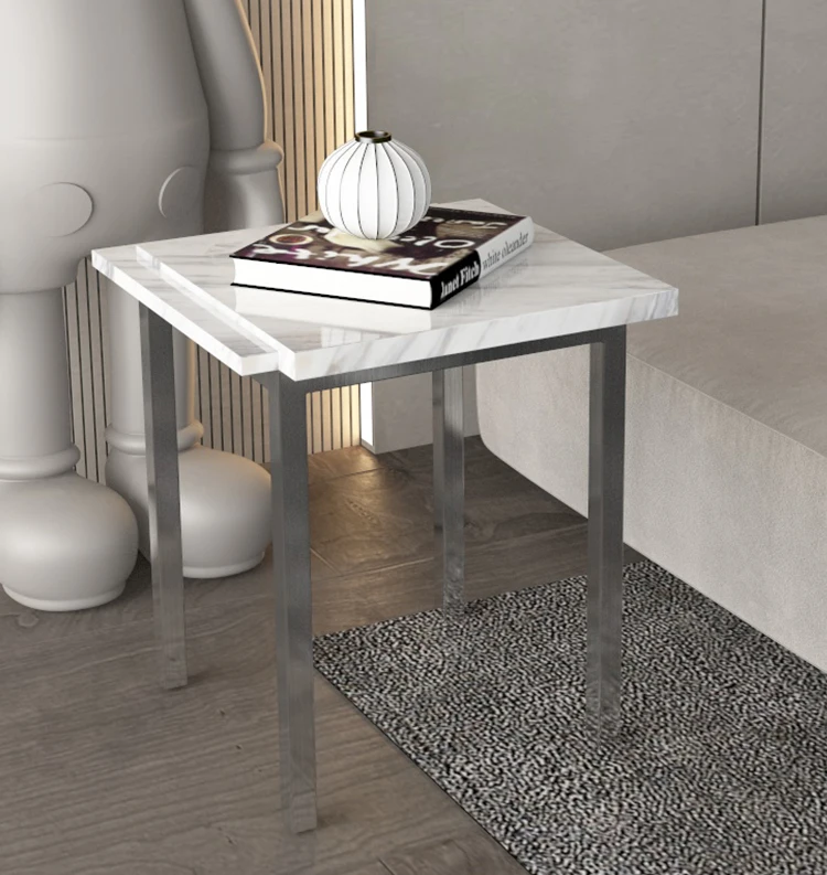 
Modern Nordic Design Living Room Square Marble Side Table with Stainless Steel Frame Base 