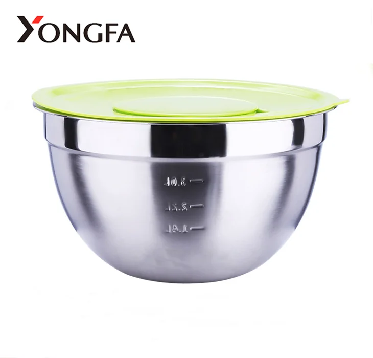 YongFa Deep Round Salad Bowl With Lid Stainless Steel Storage Mixing Bowl With Lid
