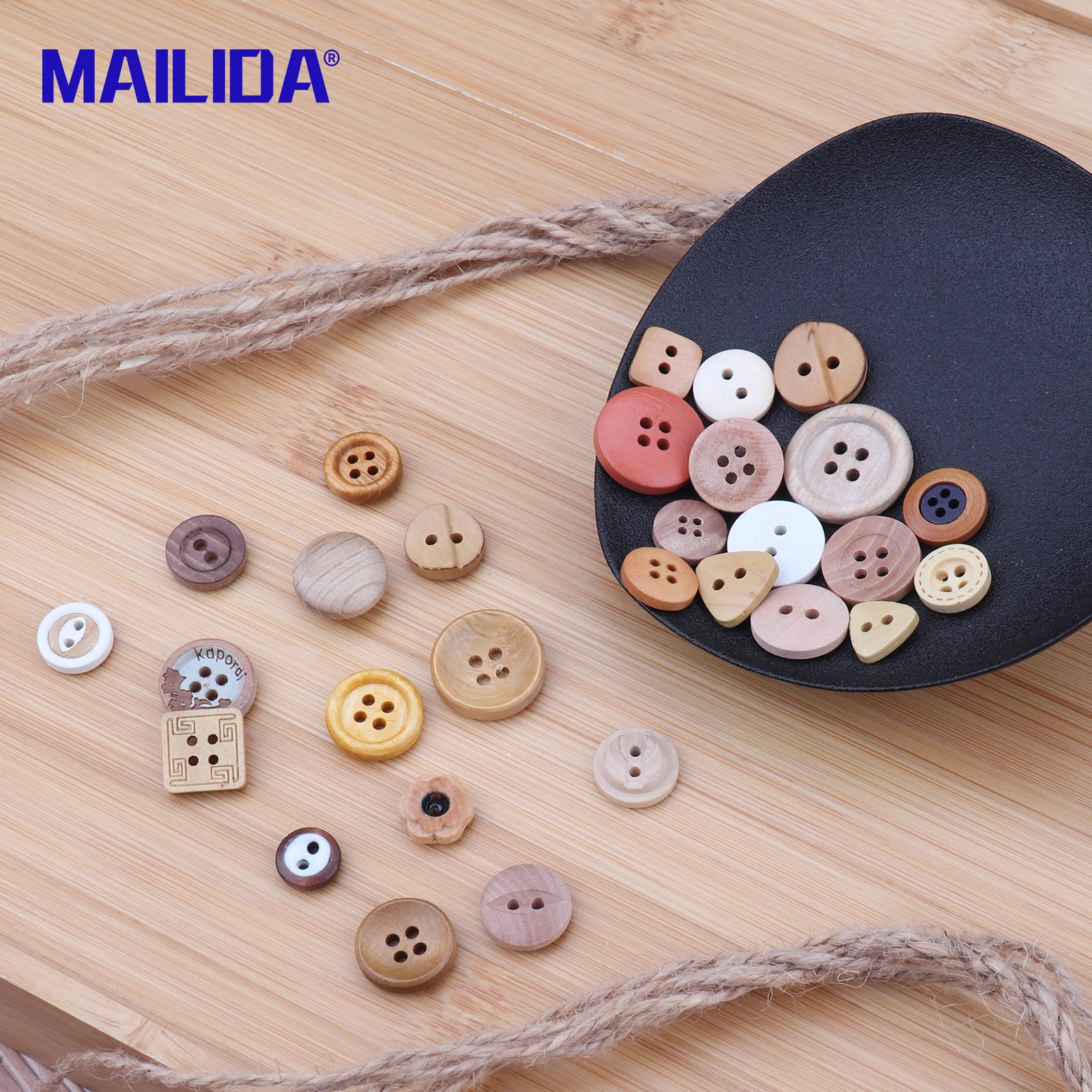 Mailida Vintage OEM hand made craft natural logo custom wooden buttons for clothes