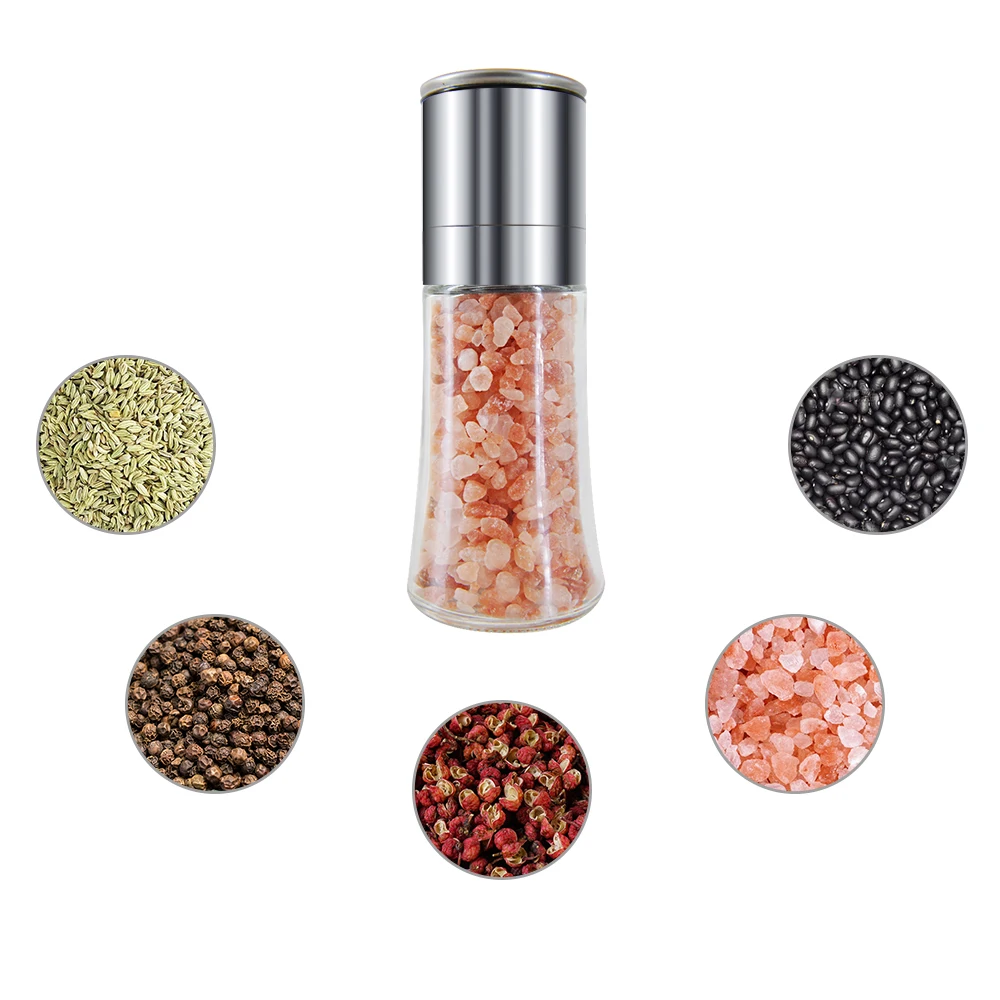 High Quality Stainless Steel Mini Small Home Table Salt And Pepper Spices Grinder Mills With Adjustable Grinder Lid