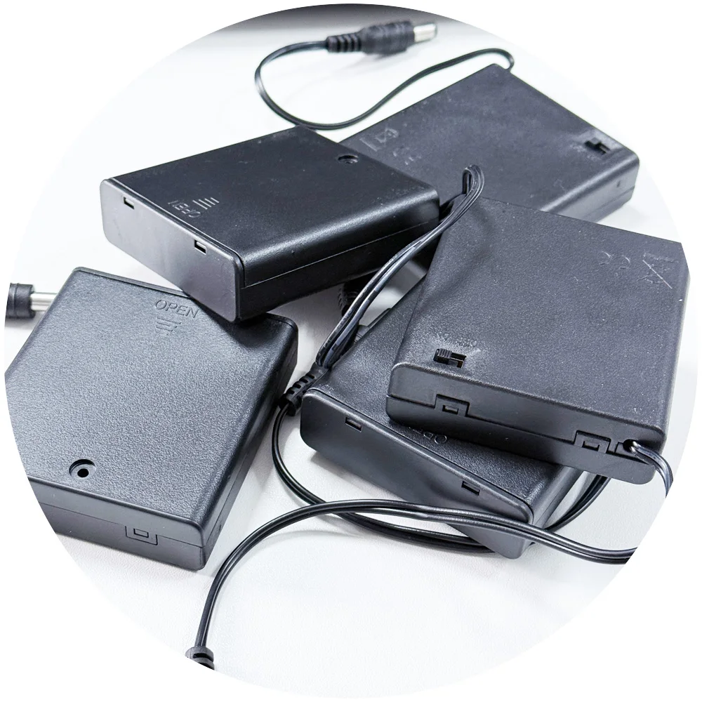 2.1x5.5mm DC Male Connector plug 4*1.5AA 5V 6Vbattery holder case box with on/off switch and cover for led neon