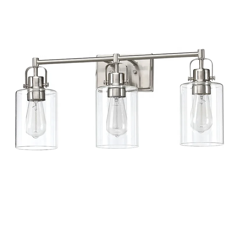 Bathroom Light Fixtures Modern Farmhouse 3 Light Vanity Light Indoor Wall Lamp in Satin Nickel Finish Clear glass shade